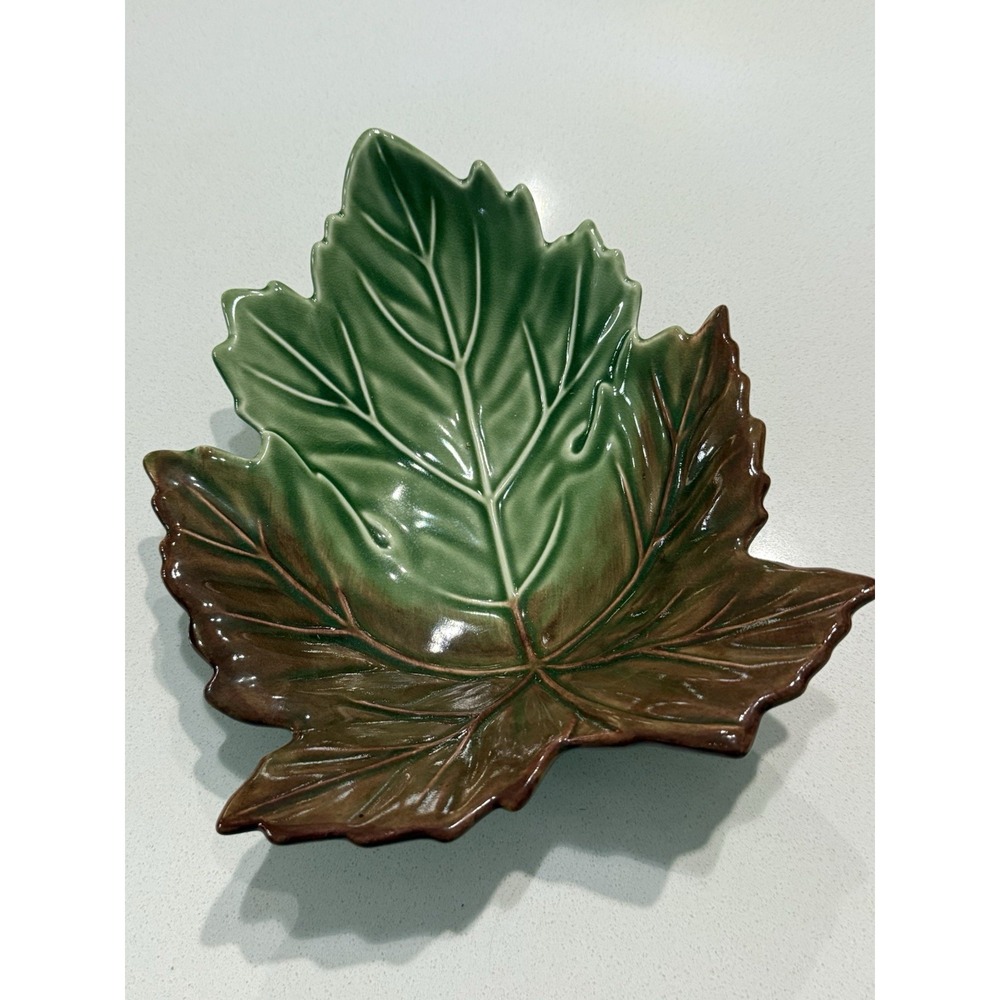 Vintage Mervyn's Ceramic Green Brown Leaf Bowl‎ Dish